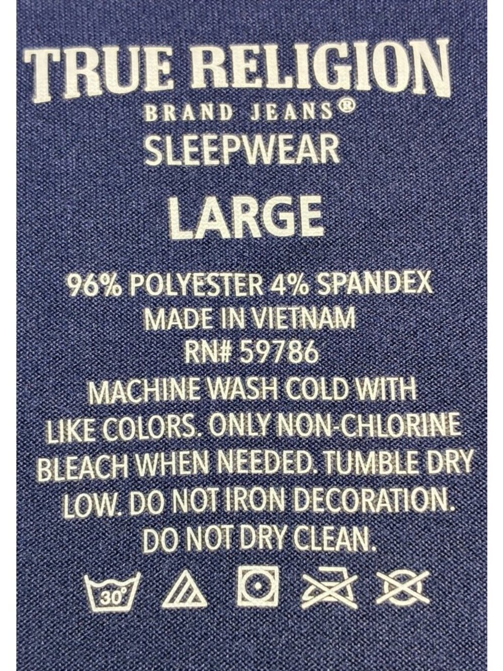 True Religion Mens Large Sleep Shirt Blue Gold Horseshoe Logo Loungewear Stretch